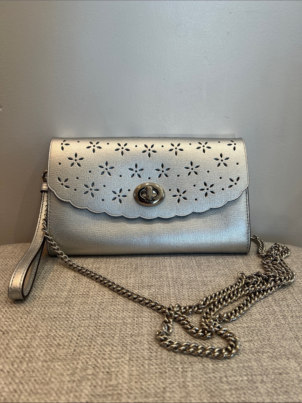 Coach Leather Wristlet and Chain Crossbody